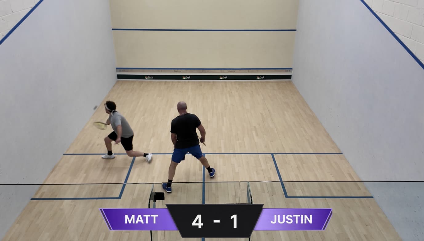 CourtEdit score overlay — Matt vs Justin, 4–1
